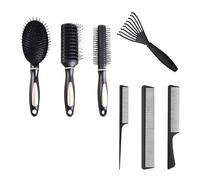 Juego de 7 peines, 6 peines alisadores, 1 cepillo de limpieza negro, peine de masaje antiestático, unisex, limpiador de peine para el cabello, adecuado para el hogar y los viajes