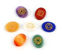 Juego de 7 Piedras de Chakra, Piedras de Palma de Meditación de Sanación Espiritual Grabada, Cristal de Chakra de Reiki, Juego de Piedras de Palma Pulidas de Equilibrio de Chakra con Bolsa