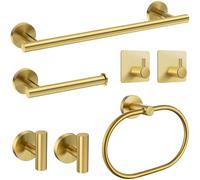 Juego de 7 piezas de accesorios de baño, juego de accesorios de baño con toallero dorado, accesorio de baño de acero inoxidable SUS304 incluye toallero dorado, soporte para rollo de papel higiénico