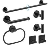 Juego de 7 piezas de accesorios de baño, juego de accesorios de baño con toallero negro, accesorio de baño de acero inoxidable SUS304 incluye toallero negro, soporte para rollo de papel higiénico