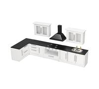 Juego de 7 Piezas de Armario de Cocina para casa de muñecas en Miniatura a Escala 1:12, mobiliario Moderno de Cocina para casa de muñecas con Puertas y cajones Que Funcionan,