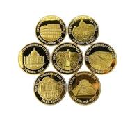 Juego de 7 piezas de colección conmemorativas que representan las 7 nuevas maravillas del mundo, con 7 estuches de protección individual y 7 soportes de presentación.