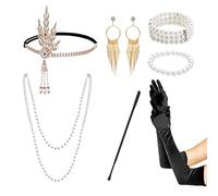 Juego de 7 Piezas de los Años 20, Accesorios Great Gatsby para Damas, Mascarada, Despedida de Soltera, Boda - Estilo Vintage