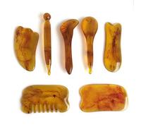 Juego de 7 piezas de resina natural ámbar masaje raspador para cara, cuello, gua sha, raspador, masajeador acupoint Gua Sha y cuarzo rosa