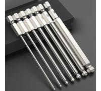 Juego de 7 puntas de destornillador hexagonal con extremo de bola SAE 5/64-5/16 pulgadas 100 mm S2 Punta de destornillador de cabeza de bola magnética de acero de aleación