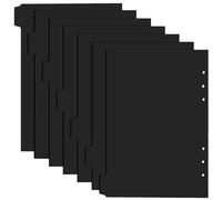 Juego de 7 separadores negros A5, hoja divisoria de plástico, hoja divisoria de 6 agujeros con pestañas, hoja separadora de índice negro, papel A5, para carpeta de anillas, cuaderno
