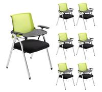 Juego de 7 sillas for Estudiantes con Escritorio Adjunto y Asiento de Tela de Malla for escuelas y cafeterías con Tablero de Escritura y Brazo abatible(Green)