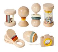 Juego de 7 sonajeros de Madera para bebé, orgánicos y Naturales, con Palo de Lluvia, Campanilla, Bola de Arena y más. Sonajero de Madera Montessori para niños niñas, Regalo de cumpleaños. Sonaj