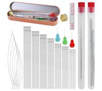 Juego de 70 agujas de perlas largas y rectas, agujas de bordar, agujas abiertas en 5 tamaños y caja de almacenamiento de hierro para la fabricación de pulseras plateadas con 1 cinta métrica