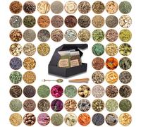 Juego de 70 hierbas brujas, colección de hierbas Wicca para rituales y magia, con cuchara de cristal y pinzas, ideal para Wicca, ahumar y altar