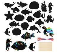 Juego de 72 Láminas para Rascar con Efecto Arcoíris para Niños - Kit de Manualidades con Temática del Océano y Lápiz de Madera