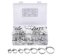 Juego de 73 Abrazaderas de Manguera Ajustables 6-38 mm - Abrazaderas de Acero Inoxidable para Agua Gas Coche y Fontanería - 7 Tamaños con Caja Organizadora