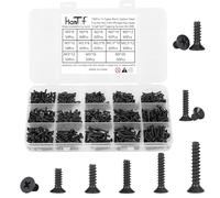 Juego de 730 tornillos autorroscantes pequeños negros para madera, plástico y metal blando. Cabeza avellanada Phillips M2 M2.5 M3 Juego de tornillos pequeños para caja de muebles de carpintería, acero