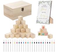 Juego de 78 bloques de madera con 52 cubos de madera, 24 bolígrafos, letrero de madera y caja de madera, cubos de madera de 1.4 pulgadas, ideas para actividades para fiestas, juego de manualidades