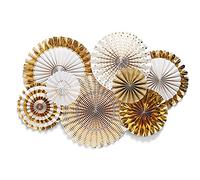 Juego de 8 abanicos decorativos de papel dorado para colgar flores, papel decorativo, rosetas, decoración para fiestas, bodas, cumpleaños, festivales, Navidad, eventos, carnaval