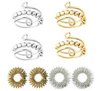 Juego de 8 Anillos Antiestrés Ajustables, Anillo para la Ansiedad con Cuentas Juguete Antiestrés, Anillos de Acupresión, Anillo de Masaje para Dedos para Aliviar la Ansiedad y el Estado de ánimo