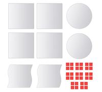 Juego de 8 azulejos de espejo de cristal, 4 cuadrados, 2 ovalados, 2 en | Sin marco, cristal transparente, varias formas, arreglo flexible, incluye cinta adhesiva, para espacios modernos