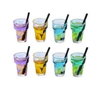 Juego de 8 bebidas en miniatura para casa de muñecas, escala 1:12, vasos de vidrio de resina colorida con bebidas, jugo de frutas simulado y modelos de limón, 0.72 x 0.5 pulgadas