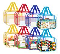 Juego de 8 bolsas de almacenamiento de PVC multicolor para juguetes, impermeables, bolsas de aseo con cremallera, bolsillos laterales de red, para juguetes de baño, rompecabezas, bloques de