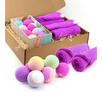 Juego de 8 bombas de baño de lujo para mujer y un paquete de 2 toallas de microfibra moradas para el pelo, para adultos, día de San Valentín, día de la madre