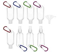 Juego de 8 botellas de viaje de 50 ml, botellas recargables, mosquetón de viaje con clip para llavero, recipientes de mano desinfectantes portátiles para apretar, botellas vacías transparentes