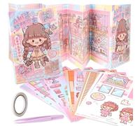 Juego de 8 calcomanías 3D divertidas para casa de gran tamaño para hacer tu propia mansión, 8 calcomanías plegables de escena larga, divertidas y lindas calcomanías de paisajismo de dibujos animados