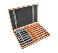 Juego de 8 Cinceles para Tornear Madera Faithfull HSS en Caja de Madera | Gubias de torneado con mangos de nogal, virolas de latón y hojas pulidas; juego de 8 piezas