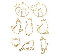 Juego de 8 colgantes de bisel con parte trasera abierta, dijes huecos de marco de gatito, llavero de resina, anillos abiertos para hacer joyas