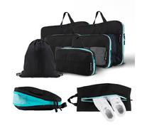 Atacama Juego de 8 cubos de compresión premium: cremallera y bolsillos duales, bolsas de compresión para mochila y maleta, color negro
