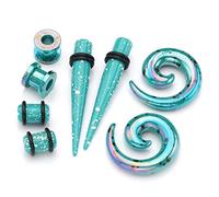 Juego de 8 dilatadores de oreja acrílicos Jovivi de color turquesa y verde. Dilatadores expansores, túneles, espirales y plugs de 2 a 10 mm
