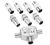 Juego de 8 divisores de antena de TV, conectores coaxiales de polietileno plateado, adaptador compacto de 5,4 cm para conexiones Ariel de TV por cable coaxial, accesorios de distribución de señal de