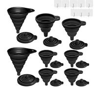 Juego de 8 embudos de silicona pequeños y grandes, 4 tamaños, plegables, color negro, para cerveza, aceite y líquidos