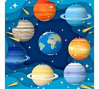 Juego de 8 farolillos de papel con diseño de planetas, pantalla de lámpara, sistema solar, farolillos decorativos para decoración de fiestas de cumpleaños, fiestas temáticas infantiles, decoraciones