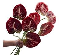Juego de 8 flores artificiales de anturio realistas para centro de mesa, decoración de festivales de boda, arreglo floral (rojo oscuro)