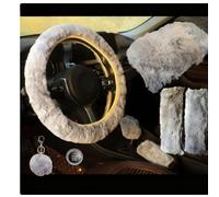 Juego de 8 fundas de felpa para volante de automóvil con cambio de marcha y fundas de freno de mano a juego, material suave para volantes de 35 a 39 cm, mejora el agarre y el calor (gris)