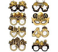 Juego de 8 gafas de cumpleaños de 40 años, accesorios de fotos para fiestas, negro y dorado, estilo vintage 1985, disfraz para hombres y mujeres