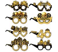 Juego de 8 gafas de papel para decoración de 40 cumpleaños para hombres y mujeres, color negro y dorado