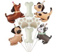 Juego de 8 globos de aluminio con estampado de patas de perro de 30 pulgadas en forma de hueso de perro salchicha, perro salchicha, perro husky, pug manchado, decoración de fiesta de cumpleaños para