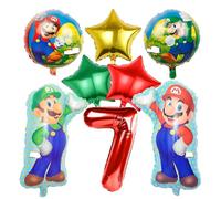 Juego de 8 globos de dibujos animados de cumpleaños, adornos de cumpleaños de 7 años para niños, diseño de dibujos animados, tema de fiesta globos de 7 años, adornos de aluminio, para niños y niñas
