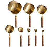 Juego de 8 herramientas de medición de acero inoxidable con mango de nogal para porciones consistentes de ingredientes en tareas de cocina y horneado en casa (K)
