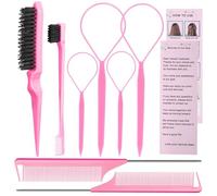 Juego de 8 herramientas para peinar el cabello, 4 herramientas Topsy para cola de pelo, 2 peines de cola de rata, 1 cepillo de cerdas de pelo liso y 1 cepillo de control de bordes, herramientas para