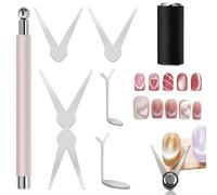 Juego de 8 imanes de ojo de gato francés, kit 3 en 1 para decoración de uñas con tijeras e imanes cilíndricos para crear cuentas de vidrio, diseños de esmalte de gel de ojo de gato anchos y curvos