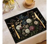 Juego De 8 Manteles Individuales de Lino y algodón， Barroco Flores Resistentes Al Calor Salvamanteles de Tela Lavables， Plantas Secas Tapetes Antideslizantes 45 x 30 cm
