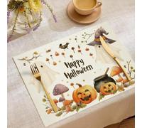 Juego de 8 Manteles Individuales De Vintage para Halloween, Fantasma Seta,Lavable, Elementos De Halloween,Decoración De Mesa para Interiores Exteriores