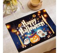 Juego de 8 Manteles Individuales Decorativos Elementos De Terror De Halloween Fantasmas Linternas De Calabaza Lavables,para Cocina Comedor Restaurante Navidad, Azul Negro (45 X 30 cm)