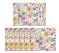 Juego de 8 Manteles Individuales Estilo Pastoral Fresco Salvamanteles Individuales Lavable, Resistente al Calor Flores De Crisantemo Manteles de Lino Decoración de Mesas, Rosa