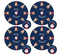 Juego De 8 Manteles Y Posavasos Con Diseño De Santa Y Reno Redondo