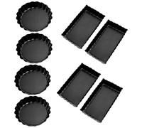 Juego de 8 moldes antiadherentes para quiche y tartaletas (redondos y rectangulares) con fondo desmontable.