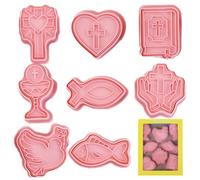 Juego de 8 moldes cristianos para galletas cristianas, moldes de bautismo religioso, cortadores de galletas con cáliz, taza sagrada para Pascua, Halloween, Navidad, bautismo religioso, comunión
