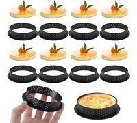 Juego de 8 moldes para tartaletas de mousse, aros de postre, 8 cm, antiadherentes, sin olor, aro perforado, juego de aros para tartas, aros